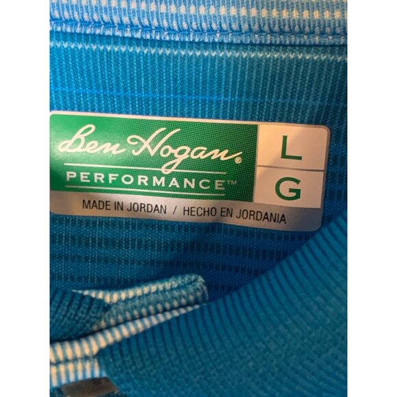 Ben Hogan Performance Mens Polo Shirt L Blue Striped Short Sleeve Golf Activewea - Picture 2 of 4